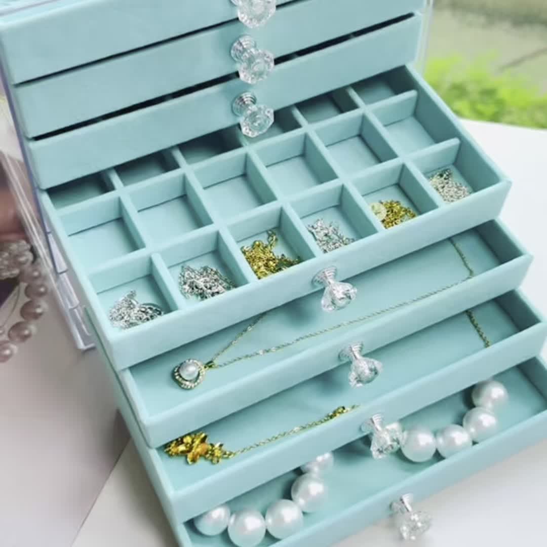 Blue Acrylic Jewelry Storage Box, Multi-Layer Organizer